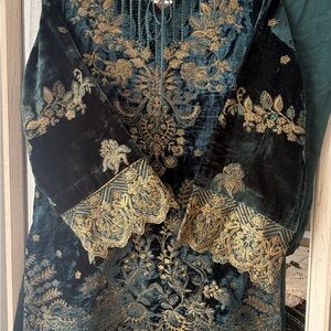 Kurta velvet suit Elegant Gold Embroidered Dress